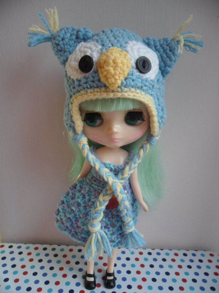 NEW Middie Blythe big eyed Owl crochet Hat Custom colours made to order - fit odeco