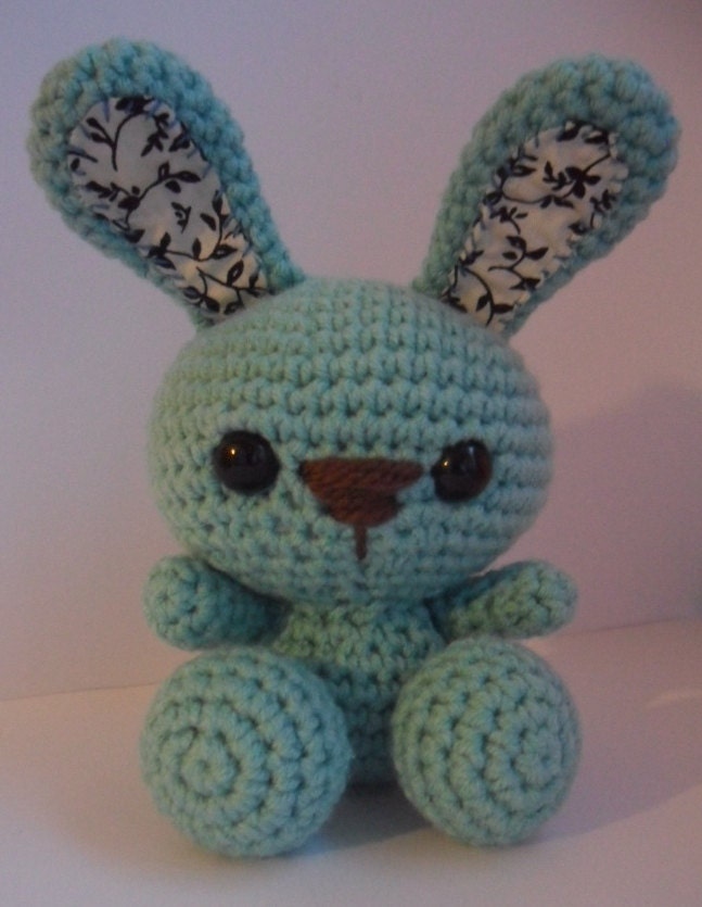 Super cute Amigurumi Crochet Bunny in duck egg blue handmade teeny rabbit plush kawaii