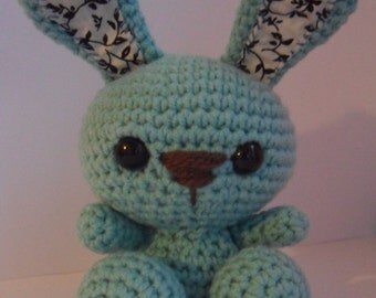 Super cute Amigurumi Crochet Bunny in duck egg blue handmade teeny rabbit plush kawaii