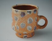 Orange Stoneware Coffee Mug with Purple Blue Spots