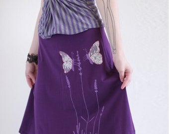 Womens Fashion - Cotton Lace Applique A line Knee Length Purple Plus Size Skirt - Butterfly's office affair - size Extra Large