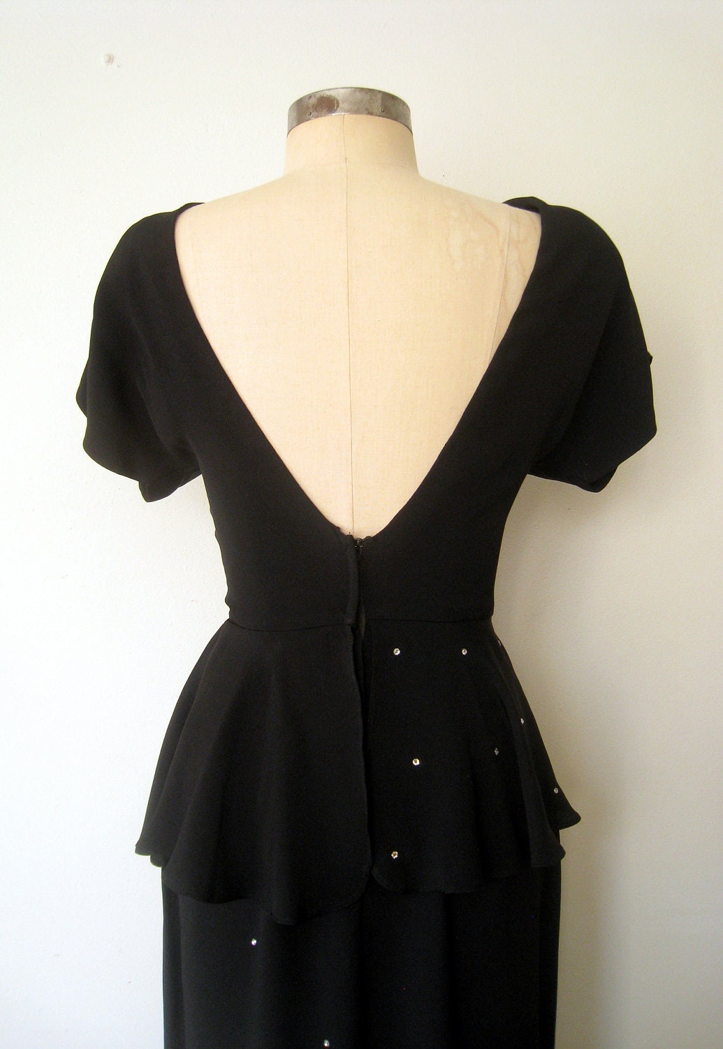 Rhinestone Dress // 80s Open Back Peplum Party Dress // Night Constellation