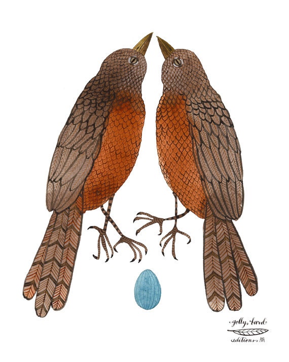robins bird art giclee print watercolor reproduction