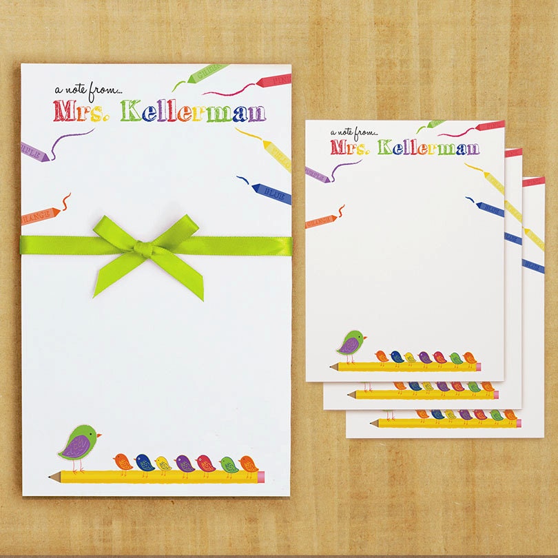 Personalized Crayon Teacher Stationary Set  - Notepad and Note Cards - Crayon Teacher