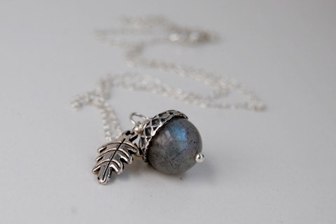 Labradorite and Silver Acorn Necklace
