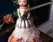 Frida & her Boo Kitty... Original,  Art Doll with clay kitty, Frida Kahlo
