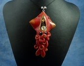 Gilded Steampunk Squid Necklace, Polymer Clay Neo-Victorian Jewelry