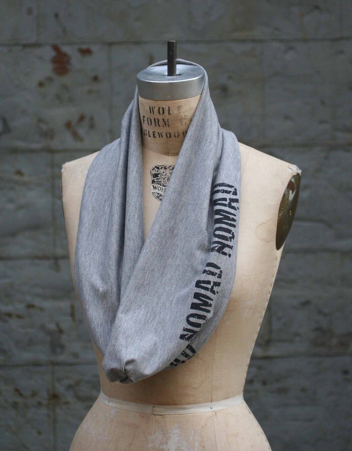 Studio SALEGray Infinity Scarf - Heather Gray Loop Scarf - Text Infinity Scarf - NOMAD Scarf - Circle Scarf - Edgy Scarves