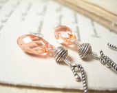 Peach crystal earrings swarovski sterling silver
