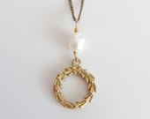 Laurel Wreath Charm Necklace with Rice Pearls Graduation