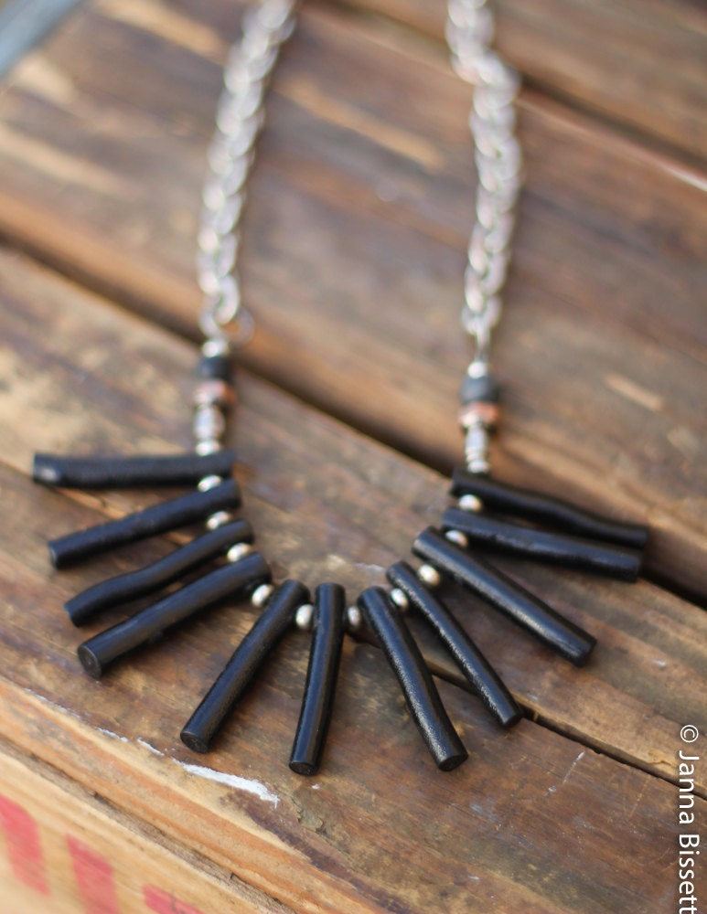 Chunky Black Wood Beaded Urban Gypsy Necklace