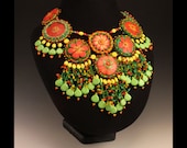 Caribbean Vacation Bead Embroidered collar with Polymer clay flower cabs
