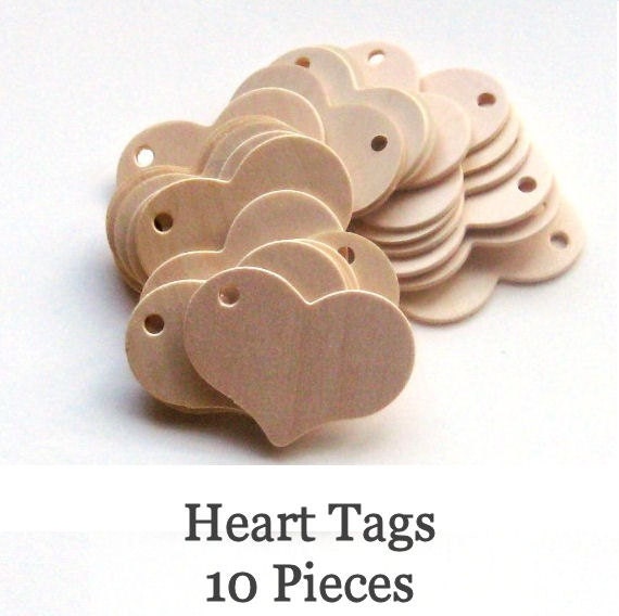 Unfinished Wooden Heart Tags - 2.25 inch x 1.75 inch - pack of 10