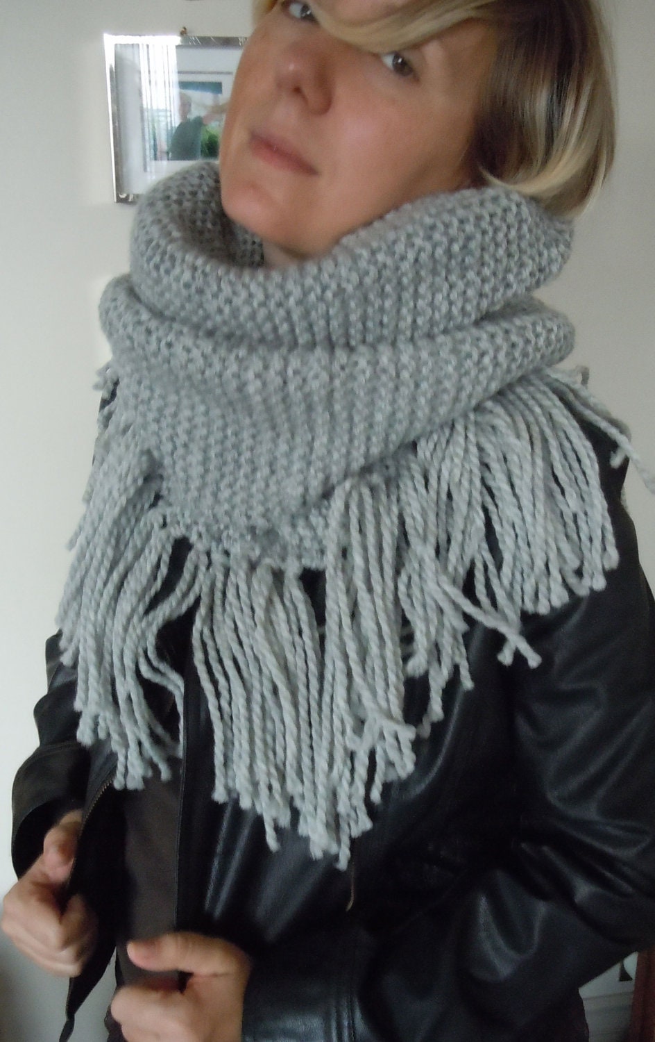 Christmas Gift-Gray Scarf-Infinity Scarf-gray Neckwarmer-Gray Hooded Cowl-Chunky Infinity Scarves