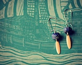 Sterling Earwires and Vintage Navy Striped and Peach Beads - Sea Voyage Earrings
