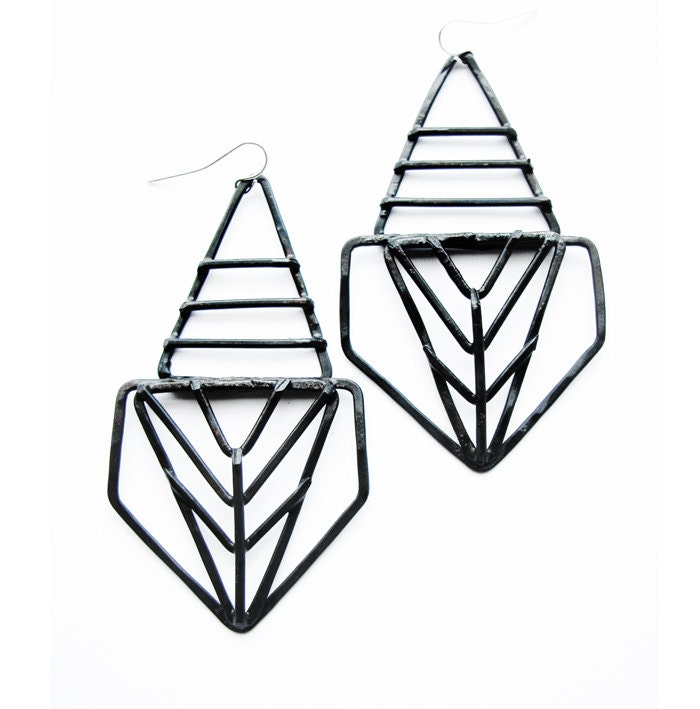 Geometric Earrings - Pharaoh Design - Black Finish - handmade jewelry - Art Deco and Prairie school revival - jamiespinello