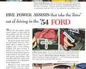 1950s Automobile Advertisement - 1954 Ford - Vintage Antique Retro 50s Era Pop Art Ad for Framing 50 Years Old
