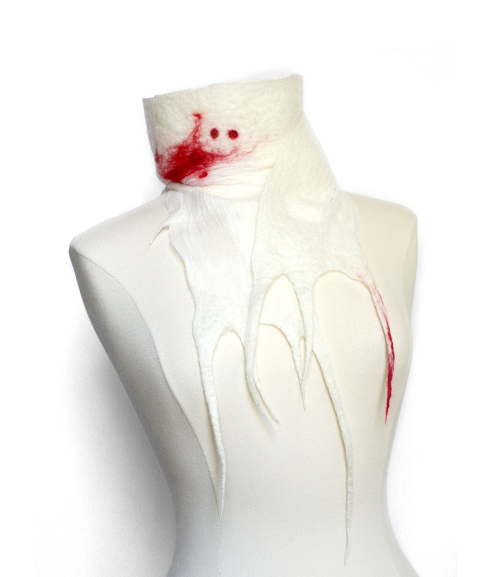 Bit By A Vampire Nuno Felt Scarf - Handmade Fall Fashion Accessory, Halloween Costume for Vampire Folklore Fans - READY TO SHIP