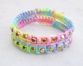 Pastel friendship bracelet set rainbow neon bracelet macrame gold beads bracelets stack jewelry