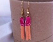 SALE - OVER 65% OFF. Mini fabric fringe earrings. pink and orange. no. 020