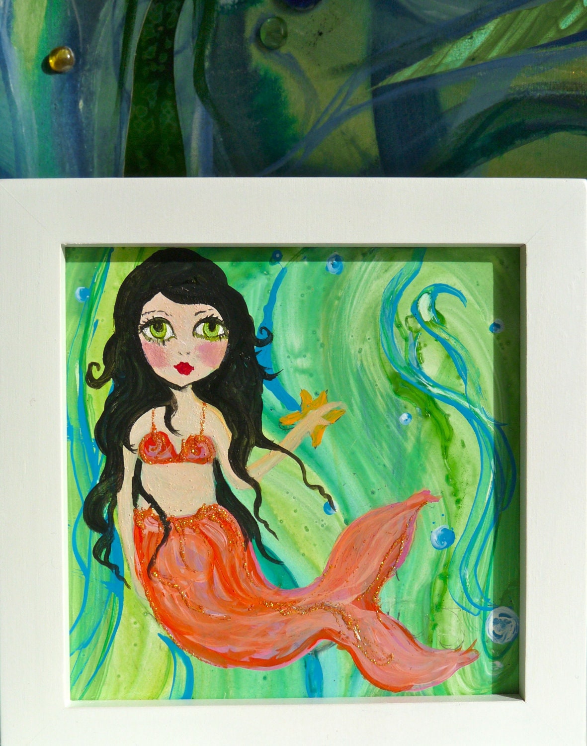 Mermaid 6X6 inch Original Oil painting framed in a stand alone frame or hung on a wall on Etsy
