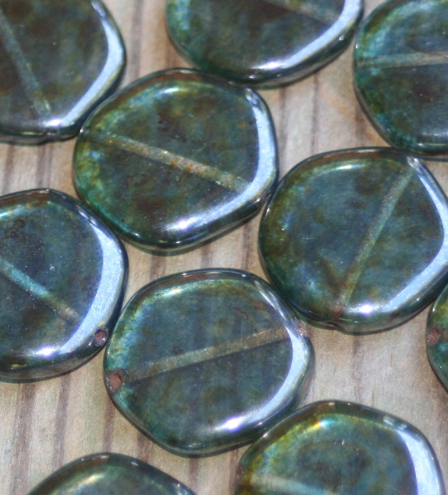 12 flat Czech glass coin beads