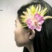 Tropical hair clip yellow feathers tropical wedding purple flower luau wedding hair clip prom Hawaiian wedding party flowers tropical themed