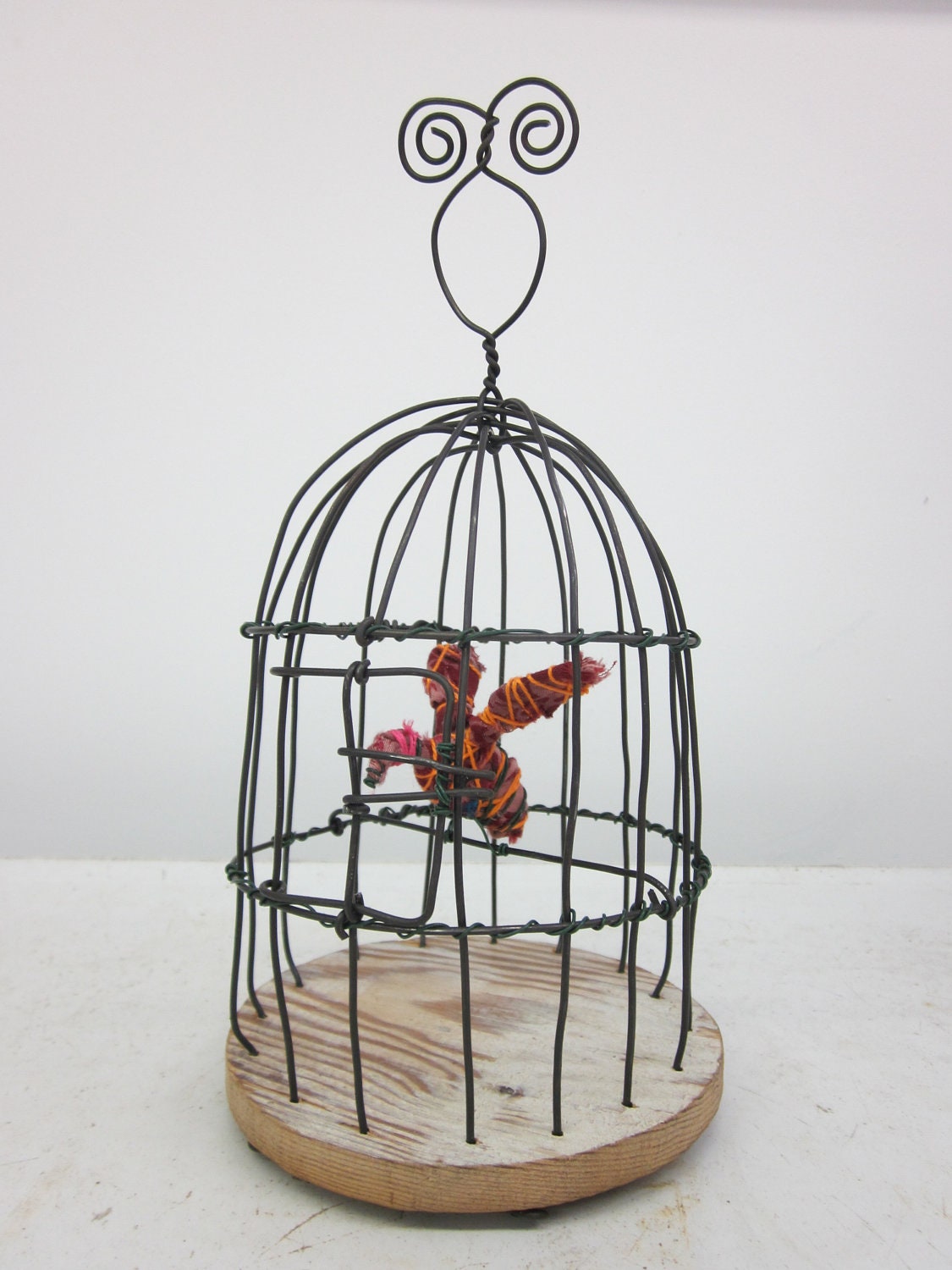 Handmade Wire Birdcage With Fabric Bird