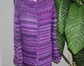 Ready to be ship/ Handmade Hand Spun Knitted The Perfect Fit Purple Crazy Lace Wool Cardigan/ Coat /will fit size s/m/l/X Large and 2X large