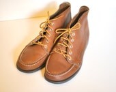 Vintage Leather Work Boots / 80s Ladies Brown Lace Up Booties / Size 10