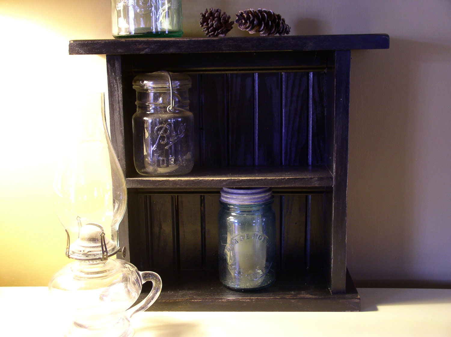 Painted Furniture Black Shelf Kitchen Organizer Farmhouse Primitive Distressed  Shabby Chic Cottage
