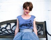 Merrabbit Mermaid Rabbit tshirt - eco-friendly brown ink screenprint on slate grey sheer cotton scoop neck - womens sizes S, M, L, XL