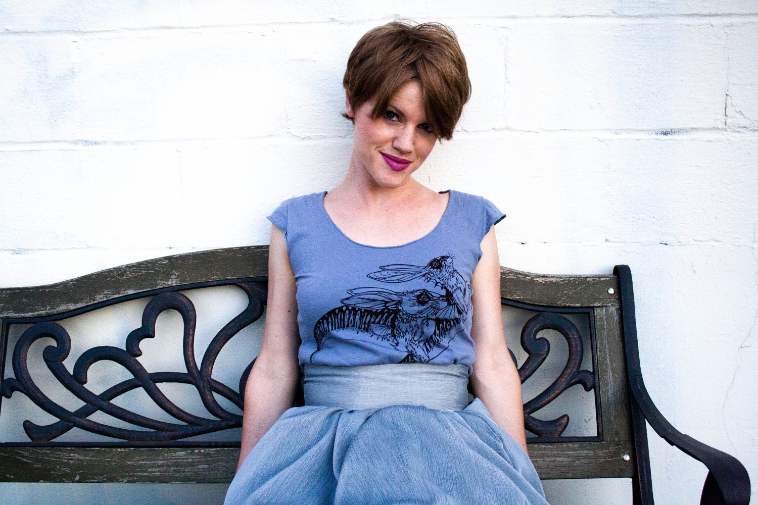 Merrabbit Mermaid Rabbit tshirt - eco-friendly brown ink screenprint on slate grey sheer cotton scoop neck - womens sizes S, M, L, XL