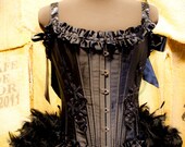 TWILIGHT- Burlesque Showgirl Corset Costume sexy Black Swan dress for Halloween XXL