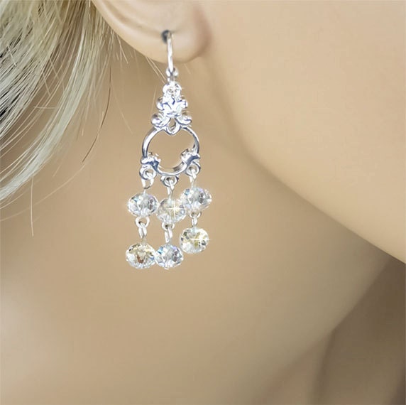 Crystal Bridal Earrings, Clear AB Swarovski Crystals and Silver - Rhea (WE0012)