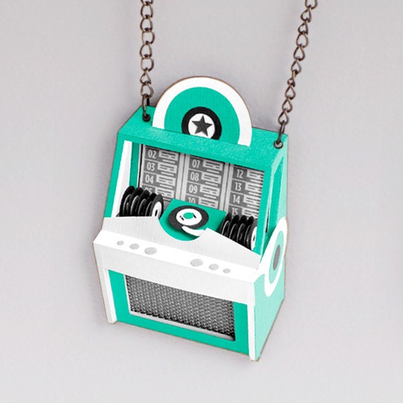 Vintage Jukebox Necklace: yellow, green, blue, brown