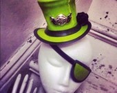 Sublime Patent Leather Mini Tophat with Flaming Skull and Black Rose