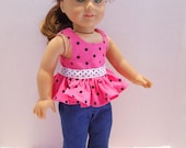 American Girl Doll Clothes Pink Polka Dot Top Jeans Set 18 Inch Clothing