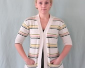 Vintage retro striped long belted cardigan