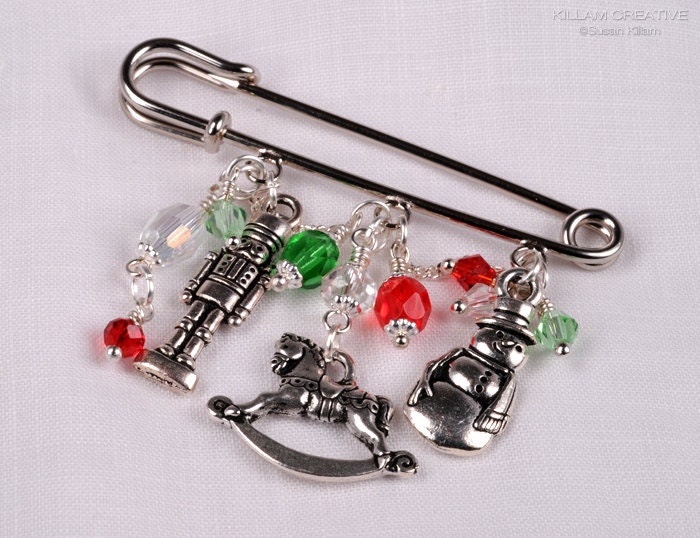 Christmas Pin, Winter Brooch, Scarf Pin, Sweater Pin, Shawl Pin, Charm Brooch KC1016