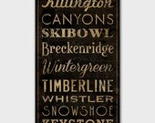 Custom PERSONALIZED Graphic Art SKI Areas Sign -- Stretched Canvas Wall Art 12 x 24 x 1.5 inches Anniversary Engagement Wedding Gift