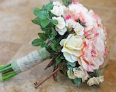 Vintage Theme Blush Pink and Cream Roses Wedding Bouquet