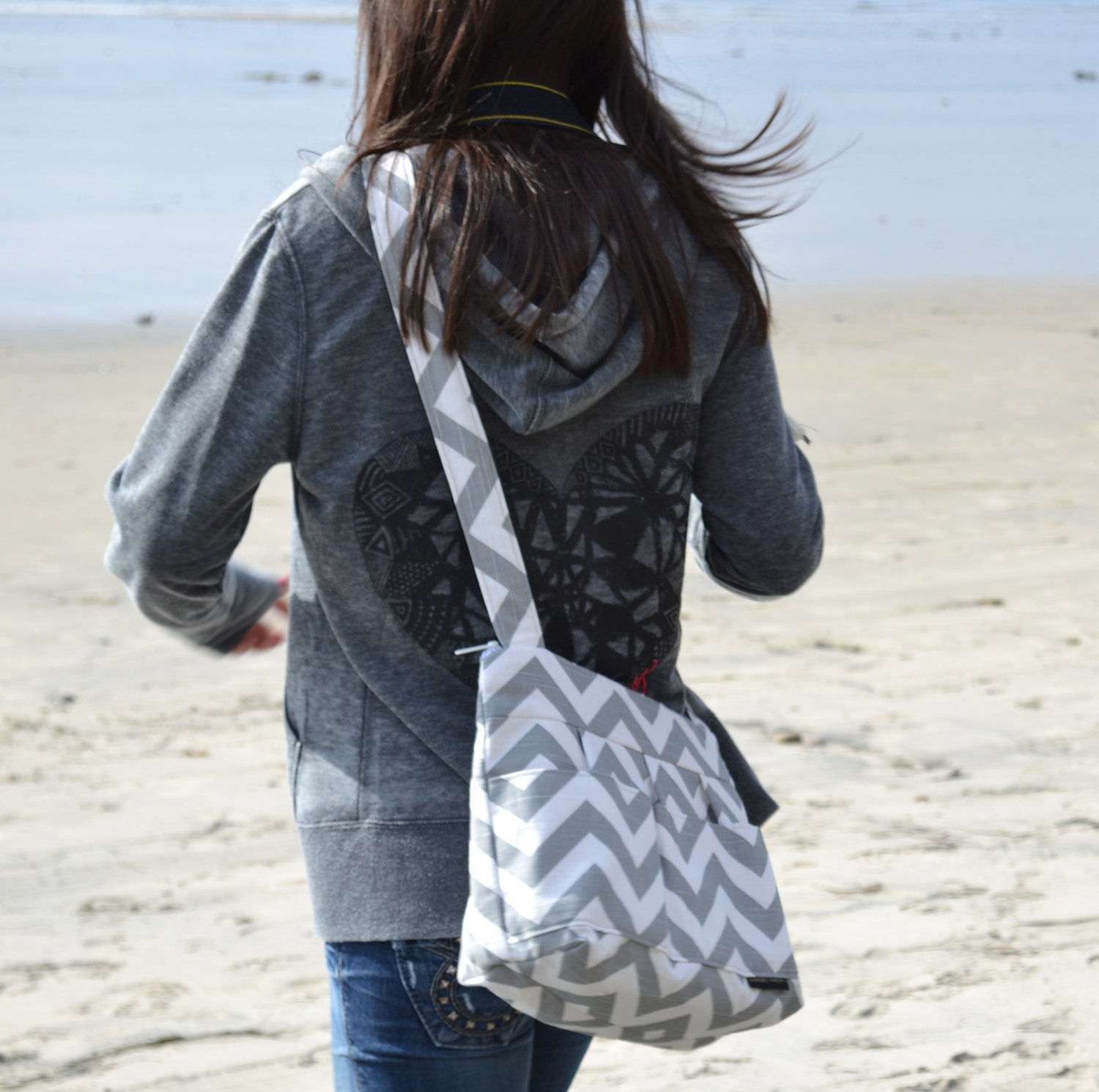Fun and Girly Camera Bag DSLR / Purse with  removable insert  / cool SLR Camera Purse for Women  in Grey Chevron Stripe / by Darby Mack