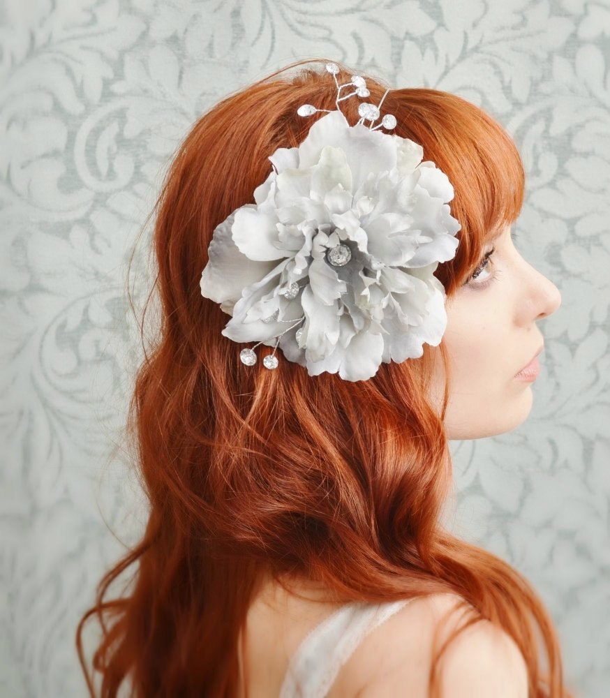Silver floral headband, hair accessory, grey flower crown, bridal hair piece - Moonlight