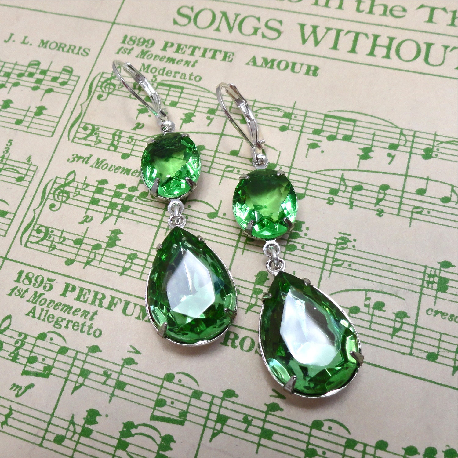 Crisp Green Apple Vintage Peridot Rhinestone Earrings Retro Bridesmaid Bridal Jewelry - Rachel Earrings