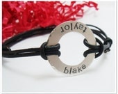 SALE -Sterling and Leather Bracelet for Men - Sterling Silver  Washer with Adjustable Leather Cord- Fathers Day - Gifts for Dad