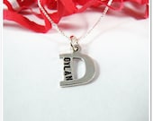 SALE -Initial Letter Charm Necklace - Mommy Necklace - Hand Stamped Alphabet Sterling Silver - Kids Name Birthdate Jewelry