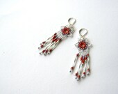 Starburst Earrings - Beaded Dangle Fringe Earrings with Purple & Red Beads - Free Shipping