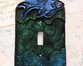Blue Cardinal fish, light switch cover, one of a kind, blue, blue violet, green, blue green, ocean, sealife