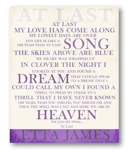 At Last / Etta James / Lyric / DIGITAL Typography Poster / Printable
